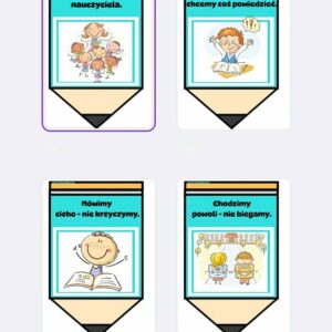 Klasowe zasady- plansze na kredkach kolorowe i czarno- białe