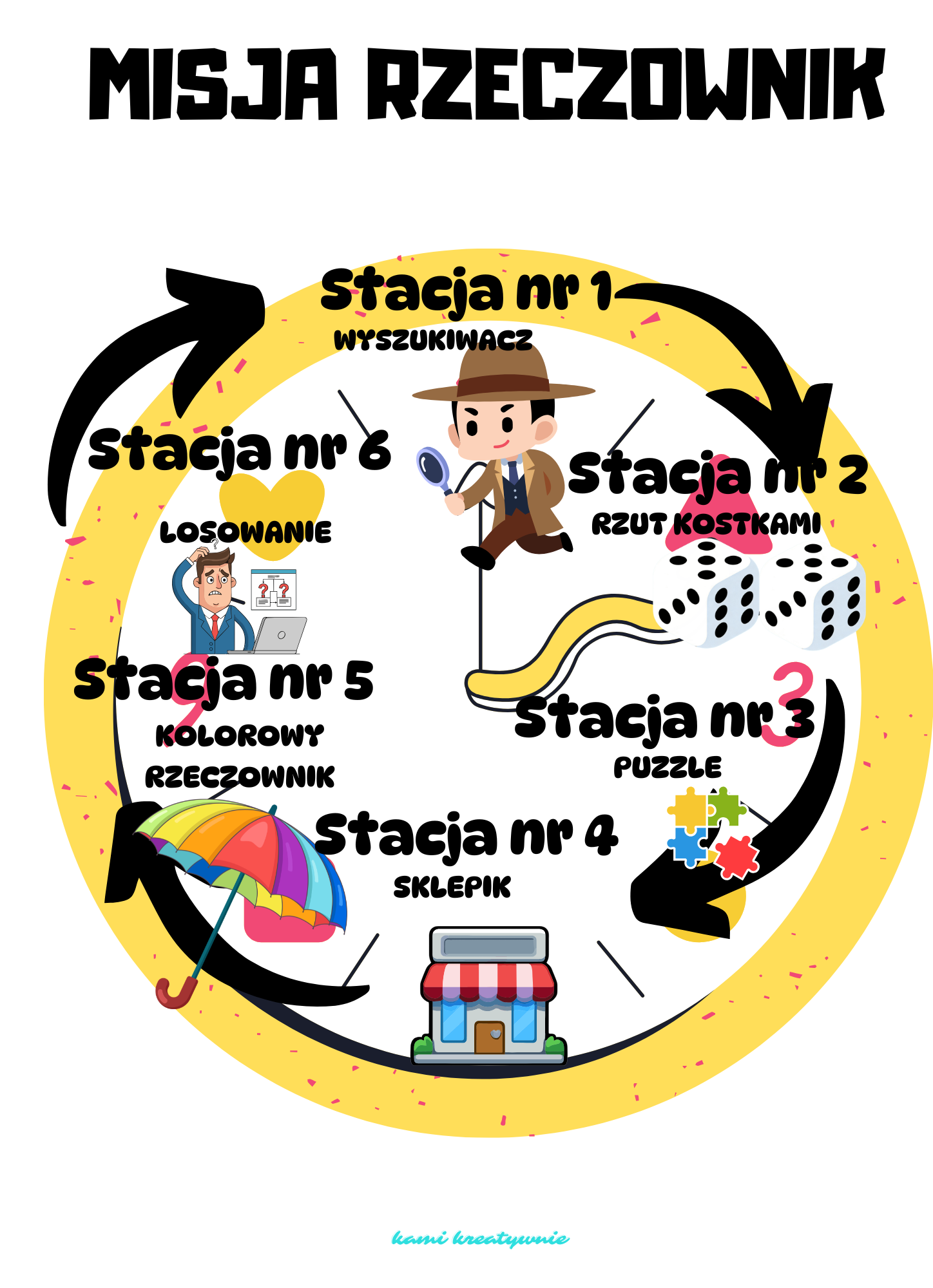 Misja rzeczownik-6 stacji zadaniowych