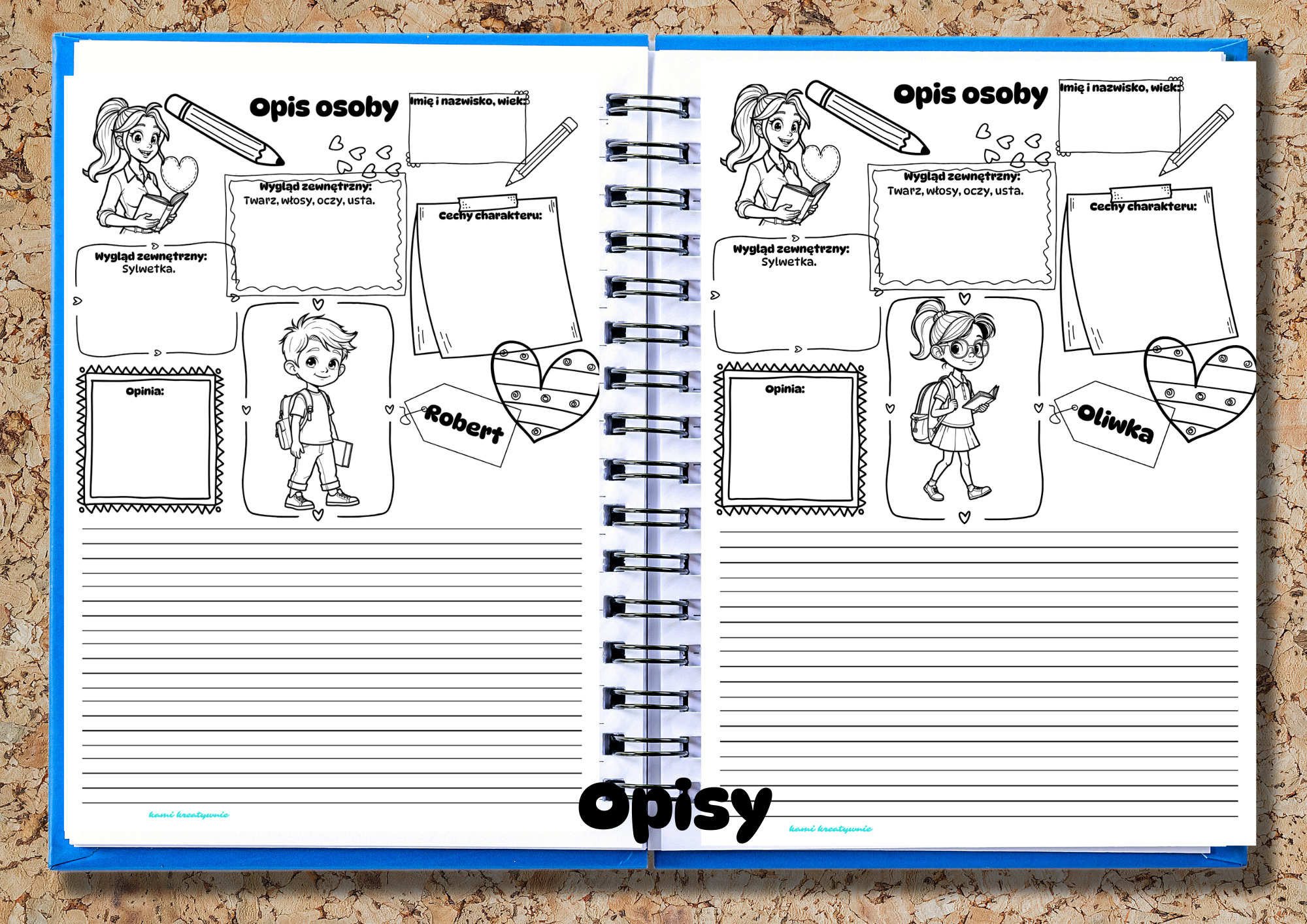 Opis osoby - karty do edycji, 28 awatarów