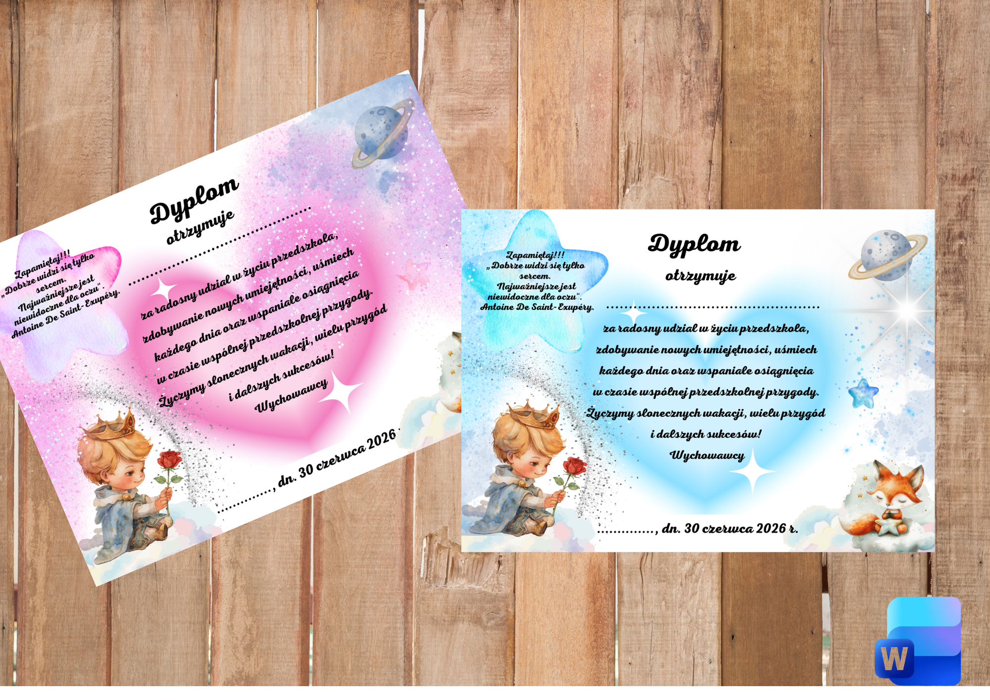 Dyplom dla przedszkolaka do edycji w word